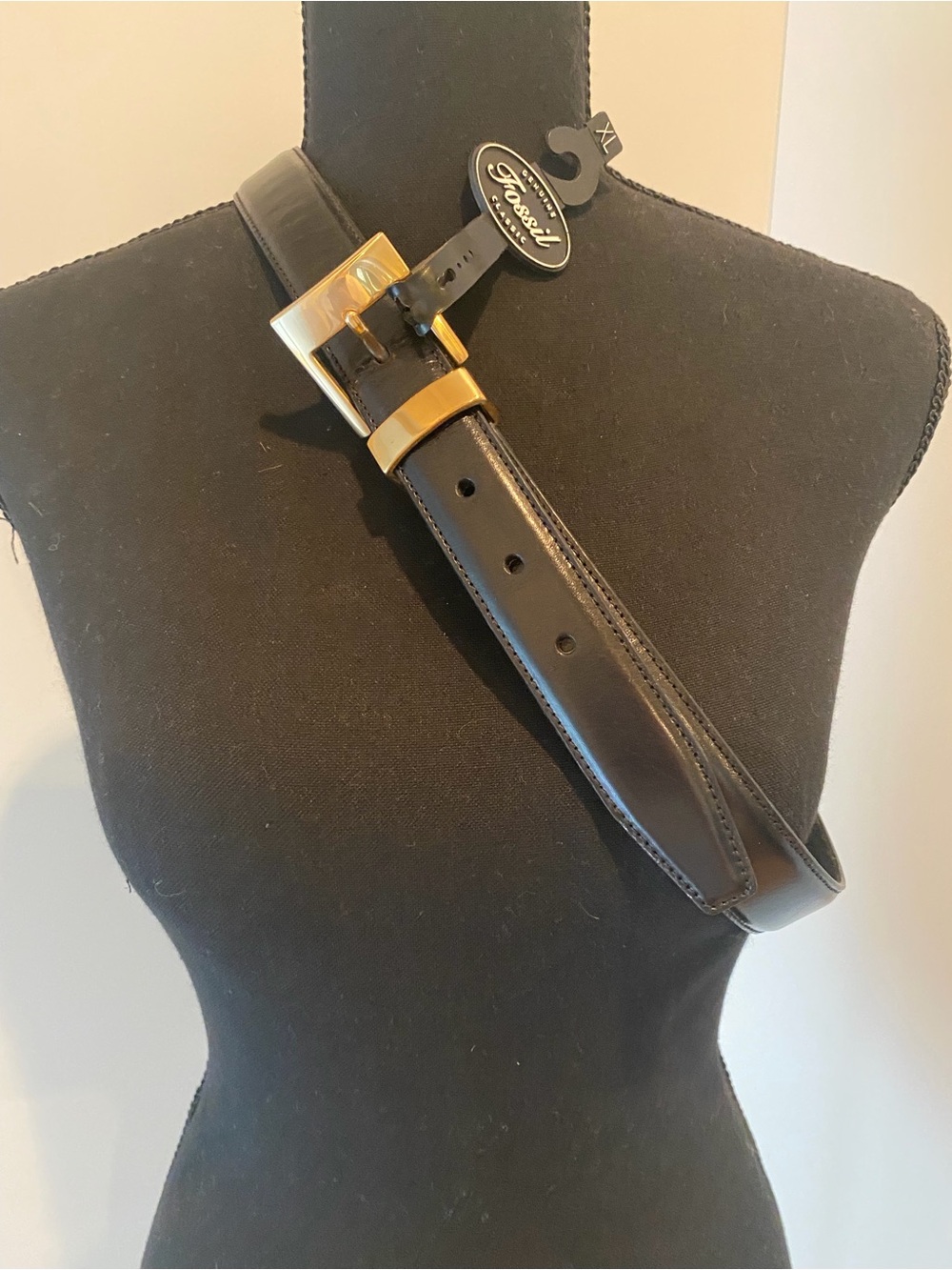 Fossil Black Leather Belt with Gold Buckle